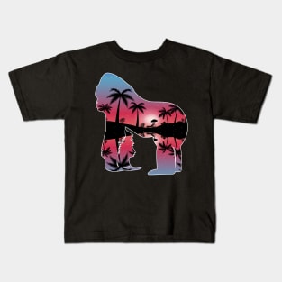 Gorilla Beautiful Sunset Beach Palm Tree Kids T-Shirt